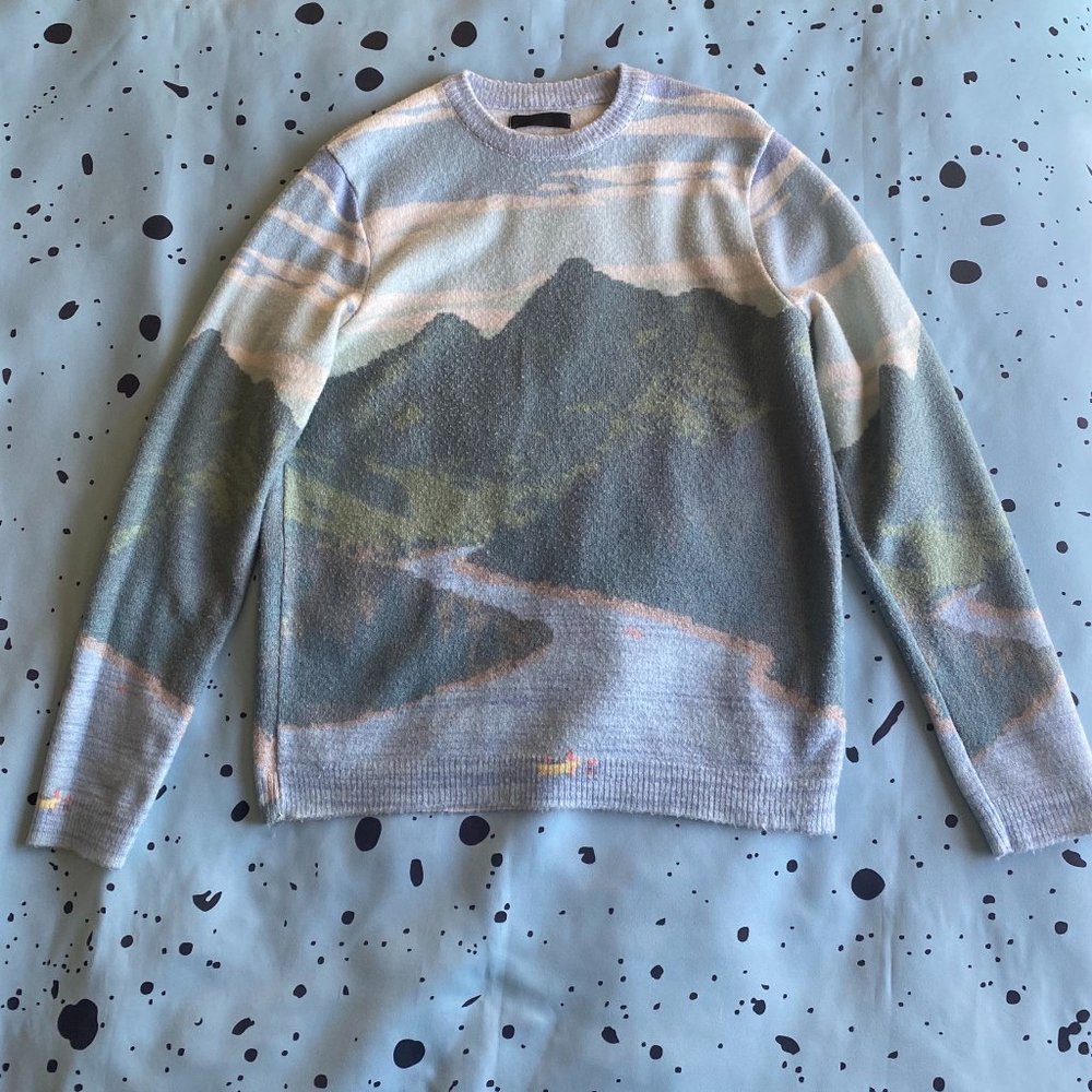 ASOS Blue Sweater with Landscape Design M